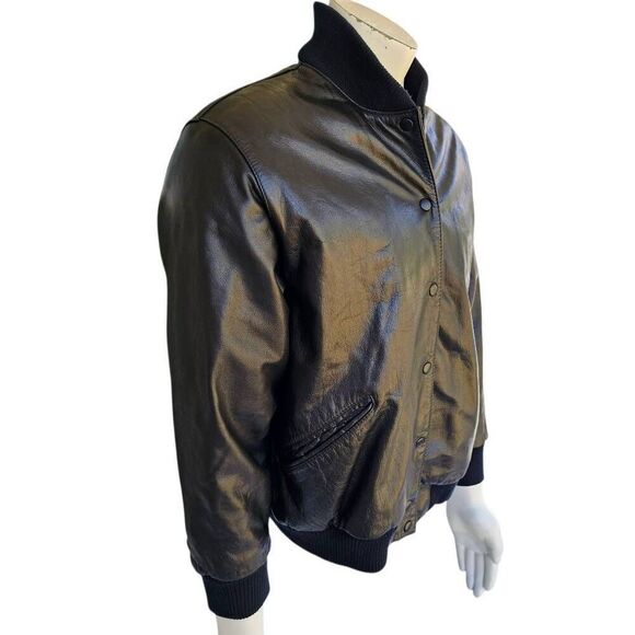 Vintage Pia Ricci Leather Bomber Jacket Black Men’s Medium Korea 80s 90s - Picture 3 of 8